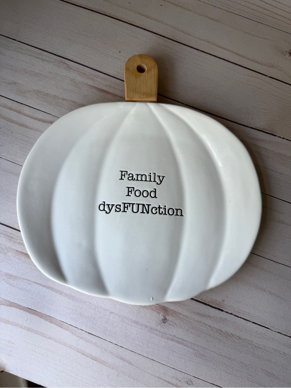 White Pumpkin-Shaped Serving Platter with Handle - Family Food dysFUNction